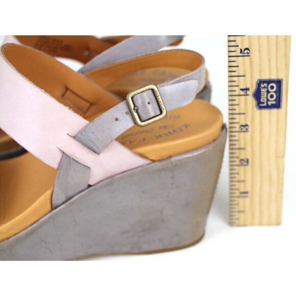 Kork-Ease GRAY PINK GENUINE LEATHER OPEN TOE HIGH HEEL WEDGE SHOES Sz 8M - Picture 9 of 11